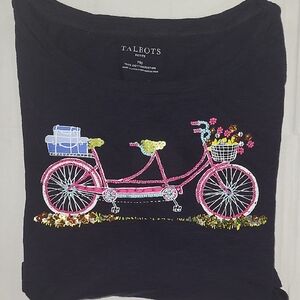 Talbots Navy blue with Pink Tandem Bicycle Design. Size Medium.